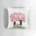 Plush pink peony scented pillow with golden accents, inspired by the allure of Parisian perfumes.
