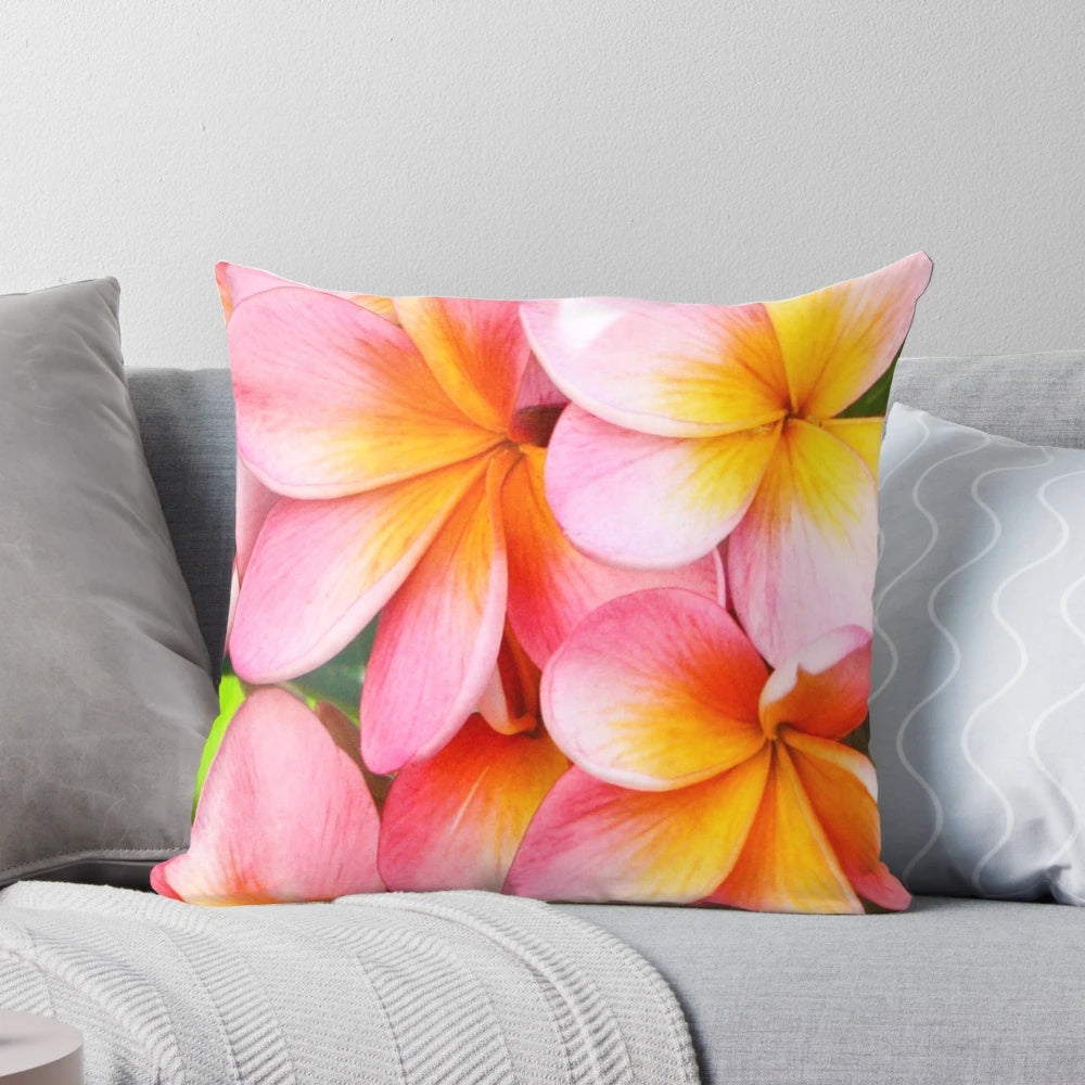 Vibrant pink plumeria tree printed on a soft, king-size pillow for a touch of Hawaiian paradise in your home.