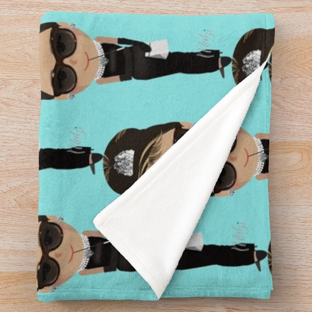Cozy and soft plush blanket with Audrey Hepburn inspired pattern