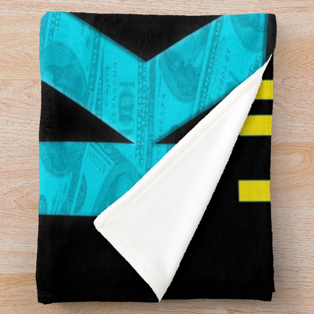 Plush blanket with high society culture and money-themed design