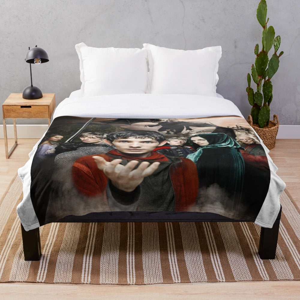Merlin inspired plush blanket with soft, cozy texture