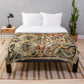 Plush blanket with antique French Gobelins Aubusson tapestry print