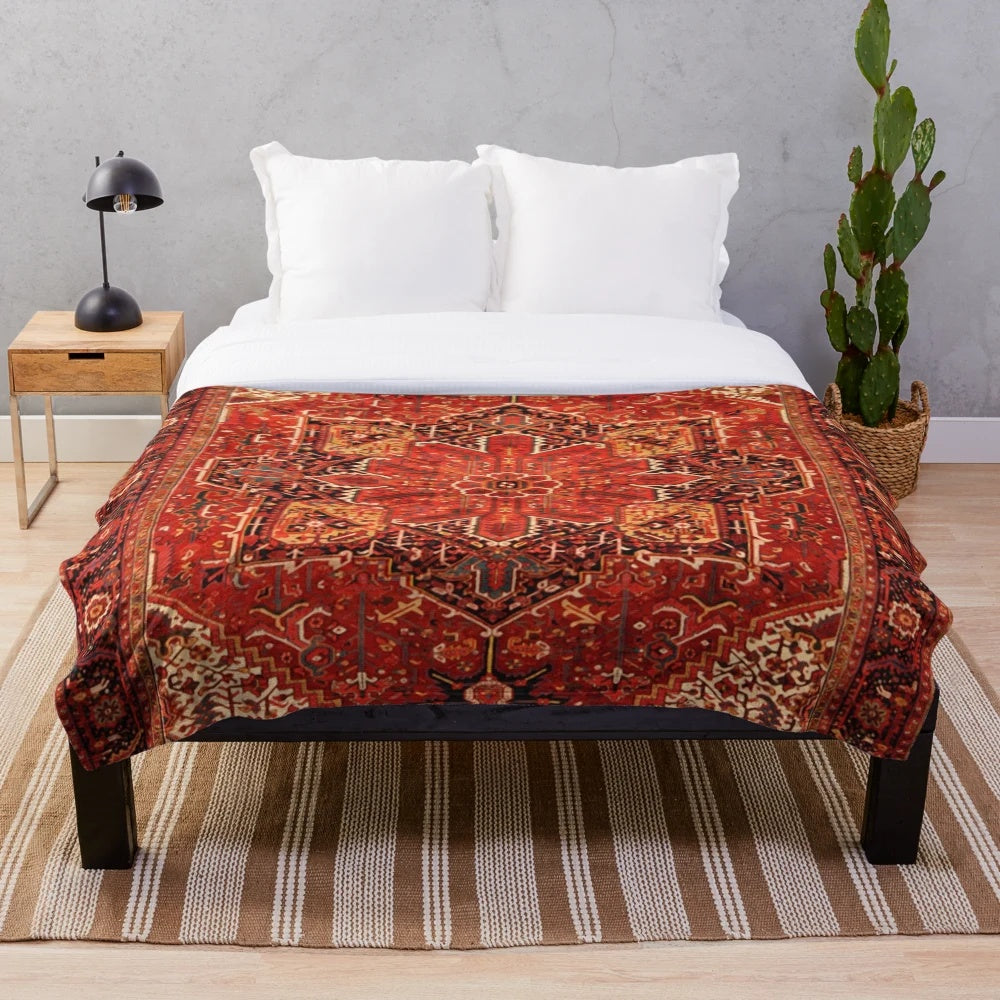Antique Persian Rug Inspired Plush Blanket