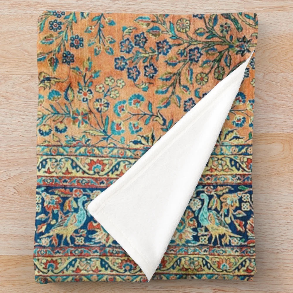 Persian-style floral pattern plush blanket