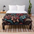 Lush plush blanket in tropical island pattern with floral and cultural motifs