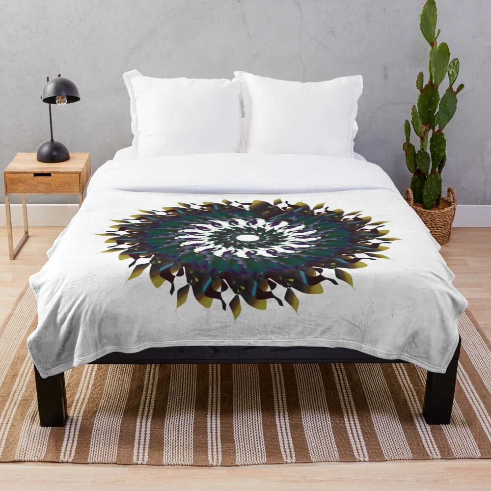 Plush designer blanket with vibrant, symmetrical patterns