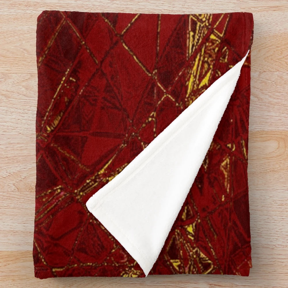 Aurelia - Luxurious plush metallic geometric blanket in red and gold