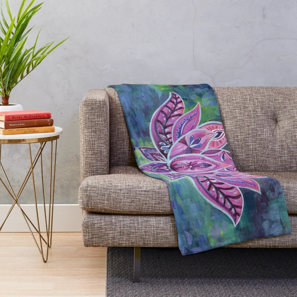 Purple Lotus Plush Blanket - Soft and Cozy Premium Blanket with Floral Design