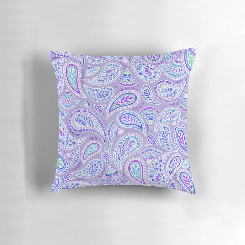 Vibrant purple paisley pattern pillow for a cozy, bohemian-inspired space
