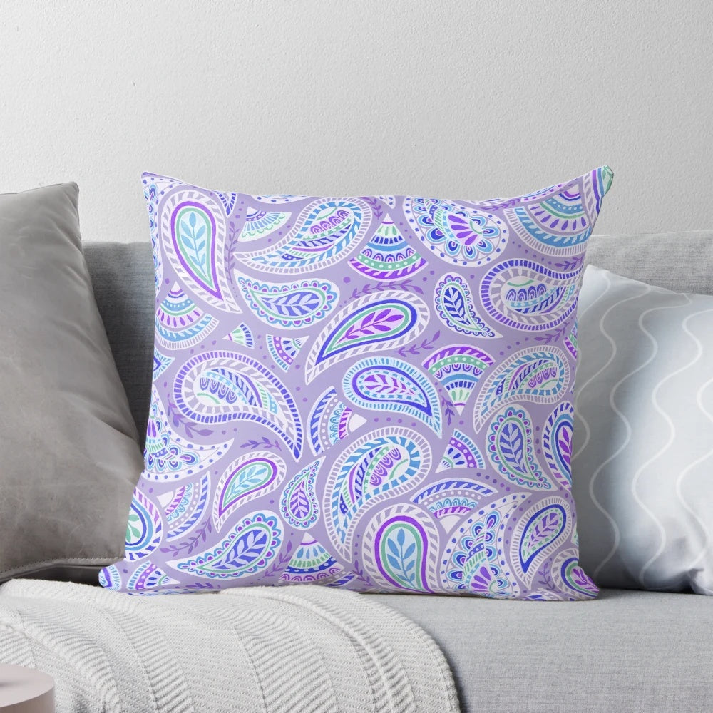 Vibrant purple paisley pattern pillow for a cozy, bohemian-inspired space