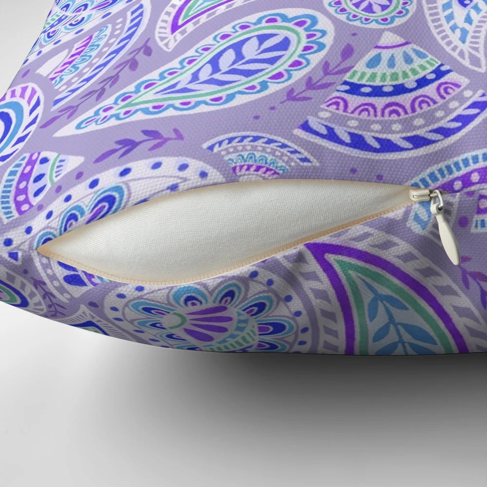 Vibrant purple paisley pattern pillow for a cozy, bohemian-inspired space