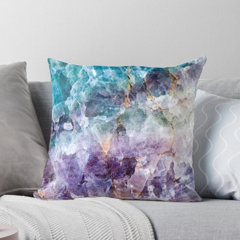 Turquoise and purple quartz crystal decorative pillow