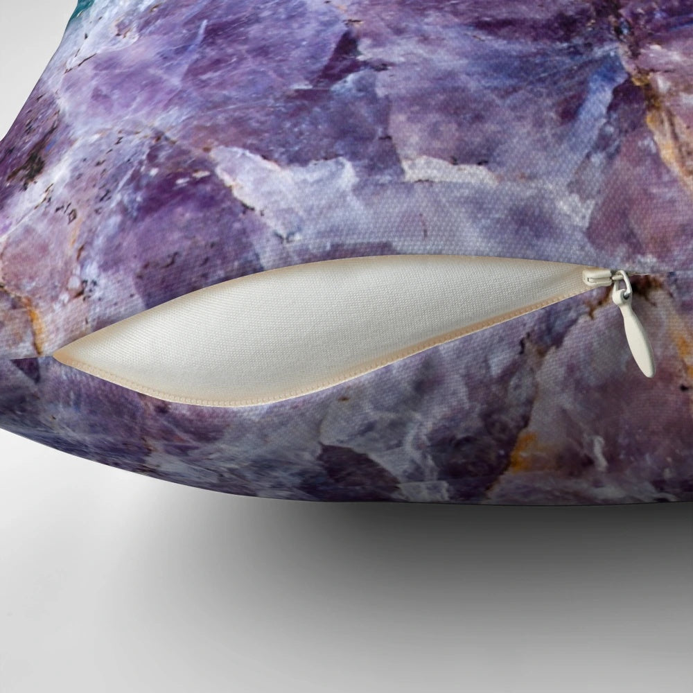 Turquoise and purple quartz crystal decorative pillow