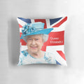 Elegant portrait of Queen Elizabeth II printed on a plush, high-quality pillow