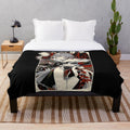 Red bamboo leaves plush blanket with oriental, Asian-inspired design