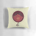 Closeup of a red lotus flower pillow with a geometric design