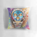 Vibrant multi-color Rolex Daytona watch inspired throw pillow for home decor