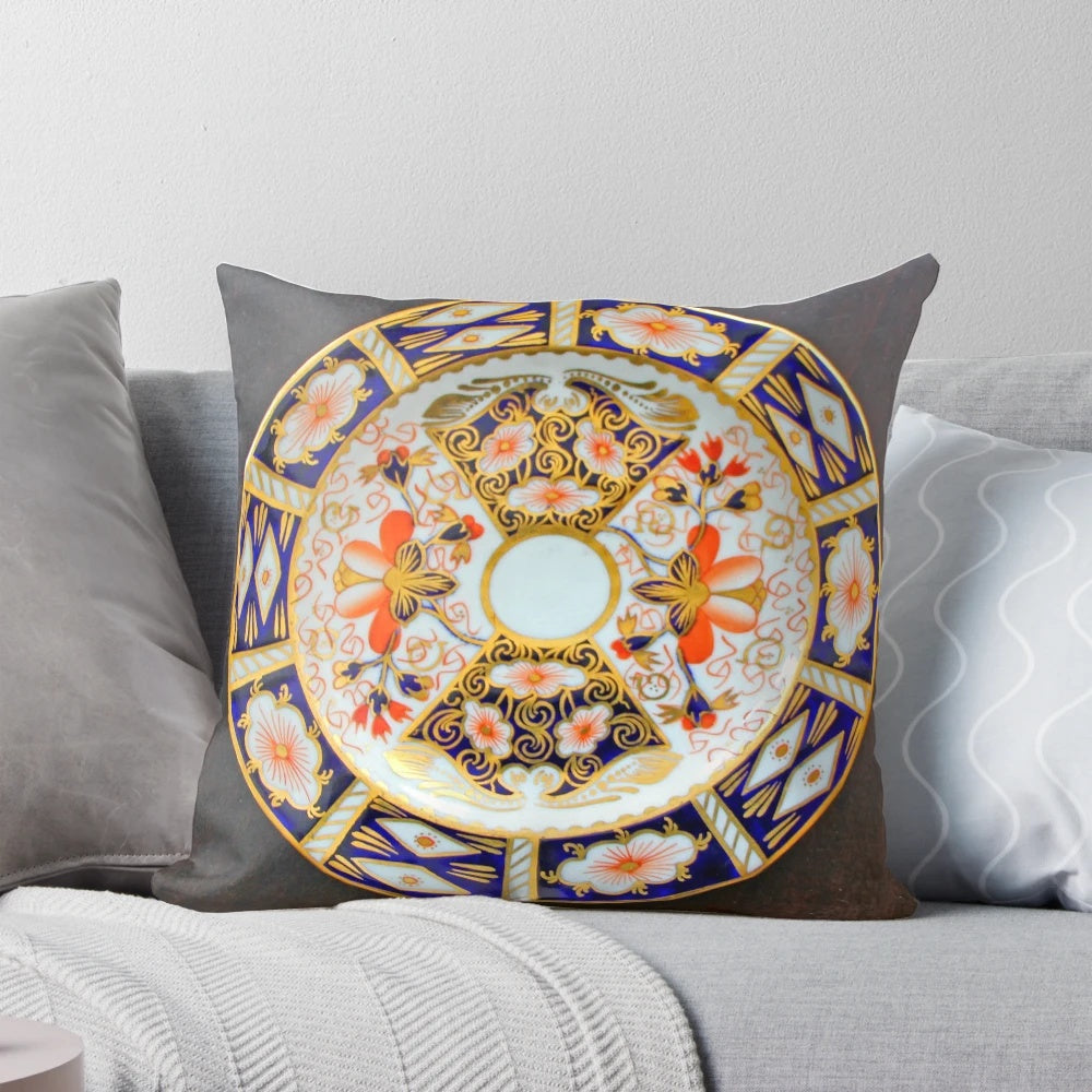 Elegant Royal Crown Derby patterned decorative pillow for luxury home furnishings