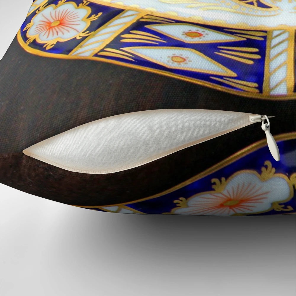Elegant Royal Crown Derby patterned decorative pillow for luxury home furnishings