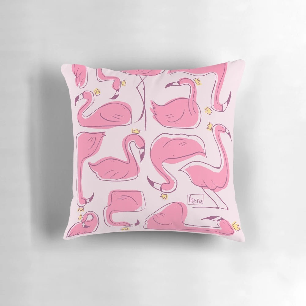 Vibrant pink and gold flamingo pattern pillow for cozy home style