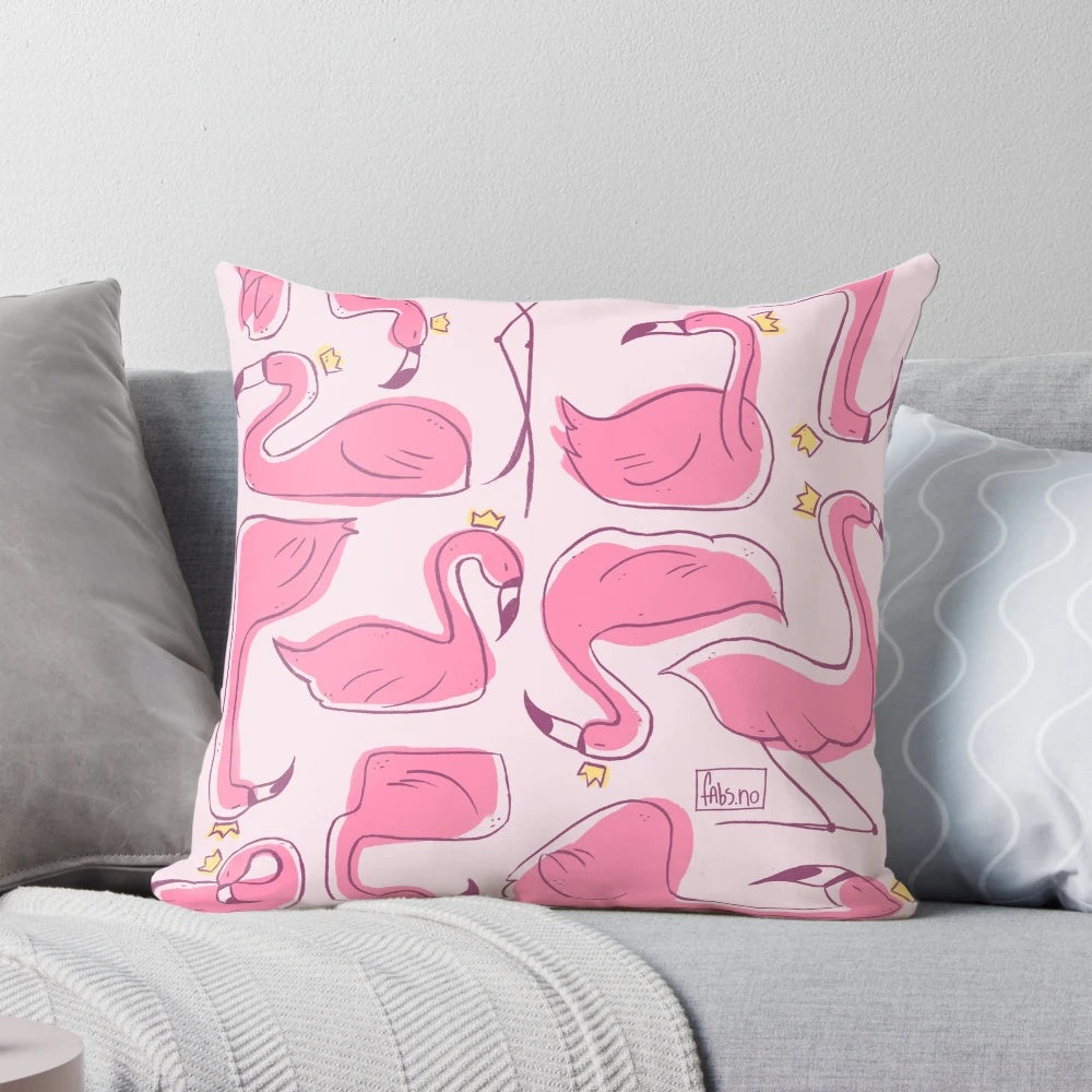 Vibrant pink and gold flamingo pattern pillow for cozy home style