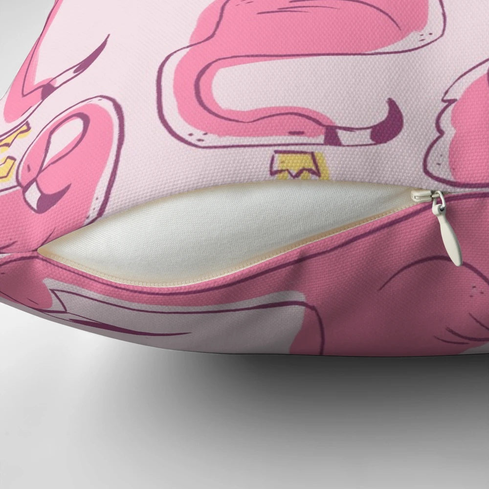 Vibrant pink and gold flamingo pattern pillow for cozy home style