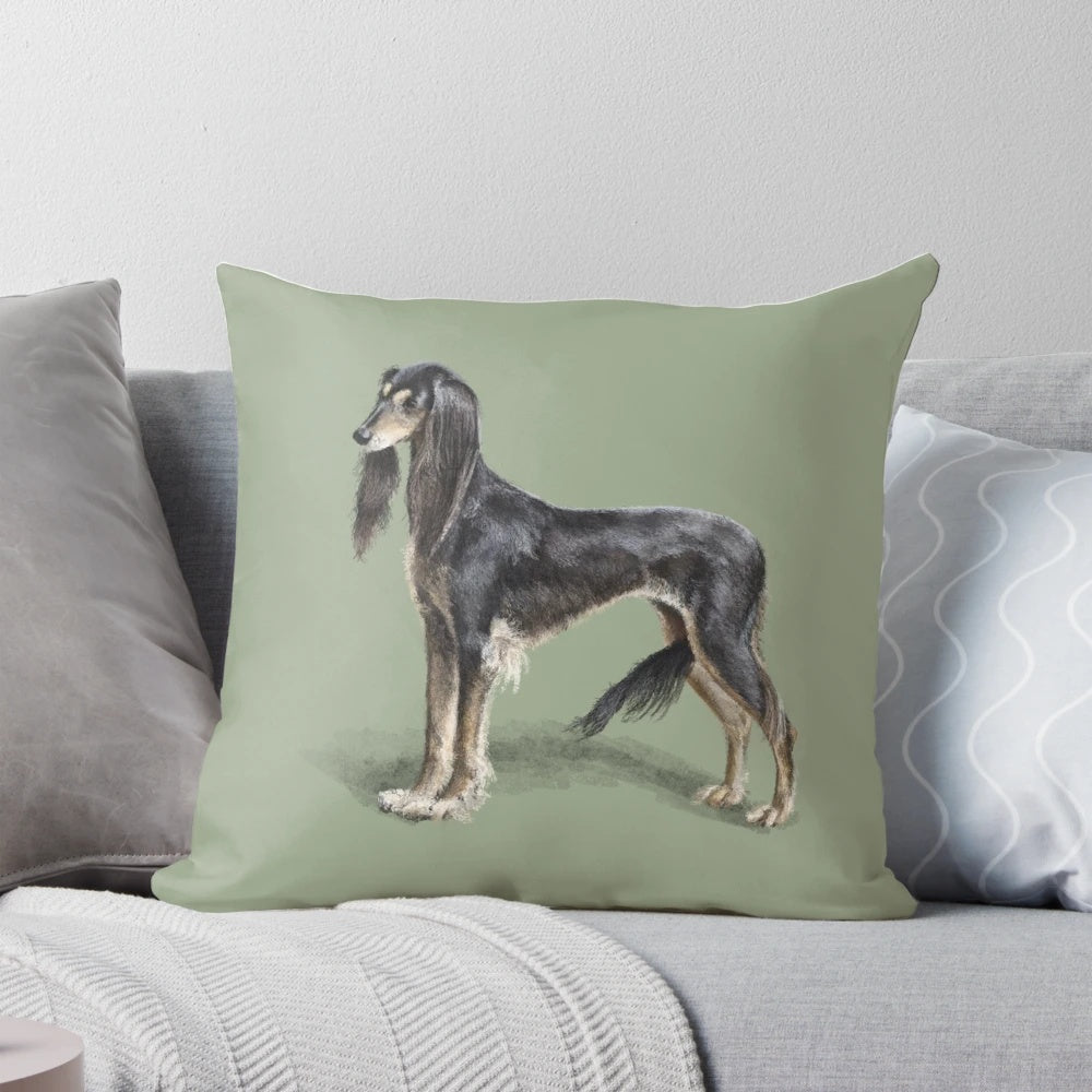 A high-quality pillow featuring a beautiful saluki sighthound dog