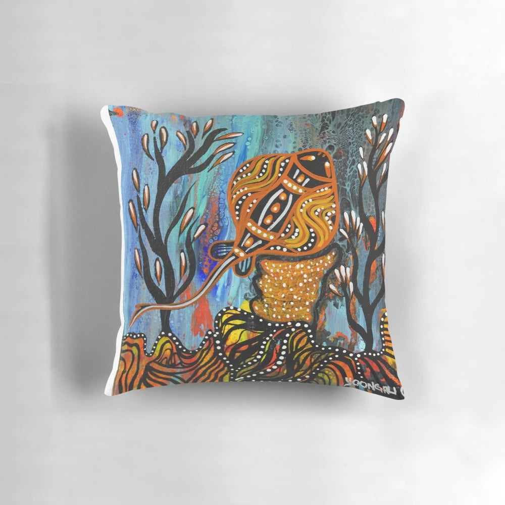 Soft and plush stingray-shaped throw pillow with realistic marine life design