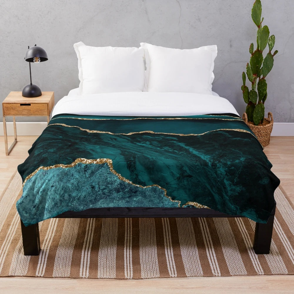 Teal and gold agate texture plush blanket
