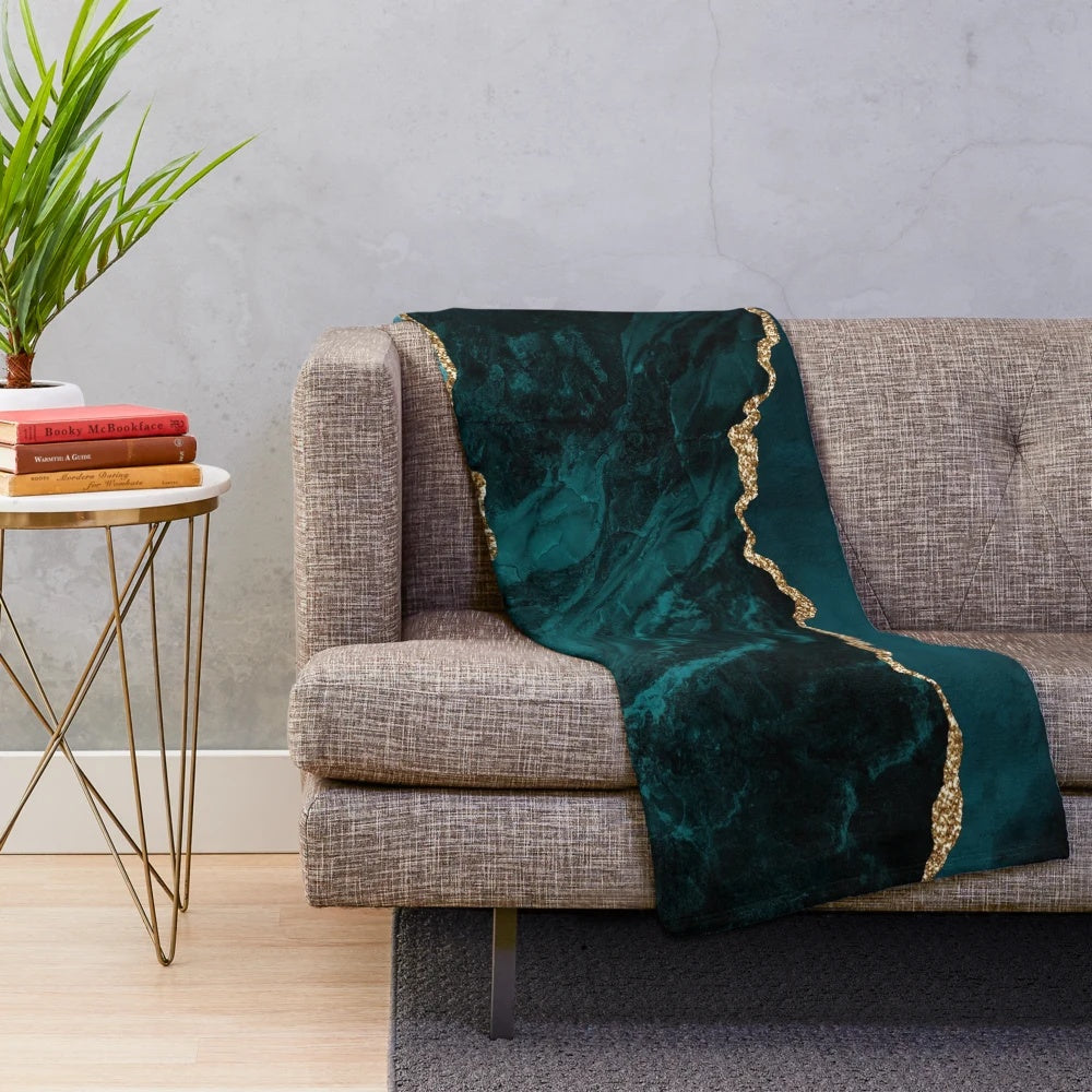 Teal and gold agate texture plush blanket