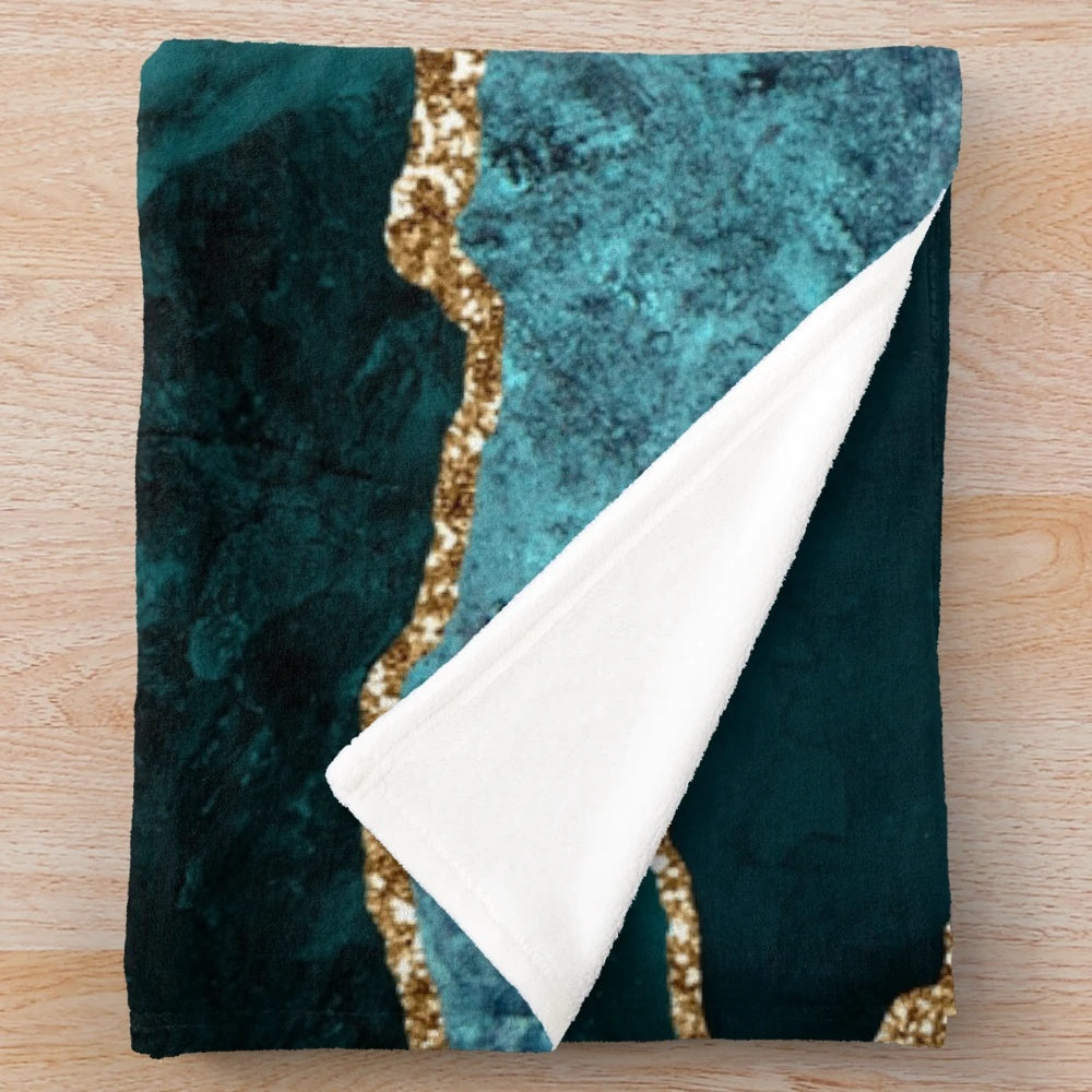 Teal and gold agate texture plush blanket