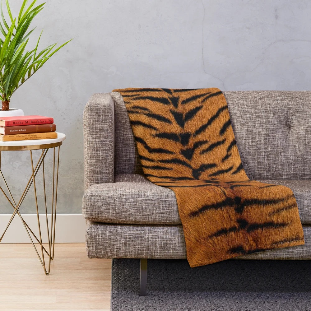 Cozy tiger skin print plush blanket