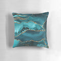 Luxurious turquoise blue and gold shimmer agate decorative pillow