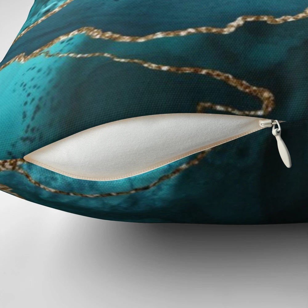Luxurious turquoise blue and gold shimmer agate decorative pillow