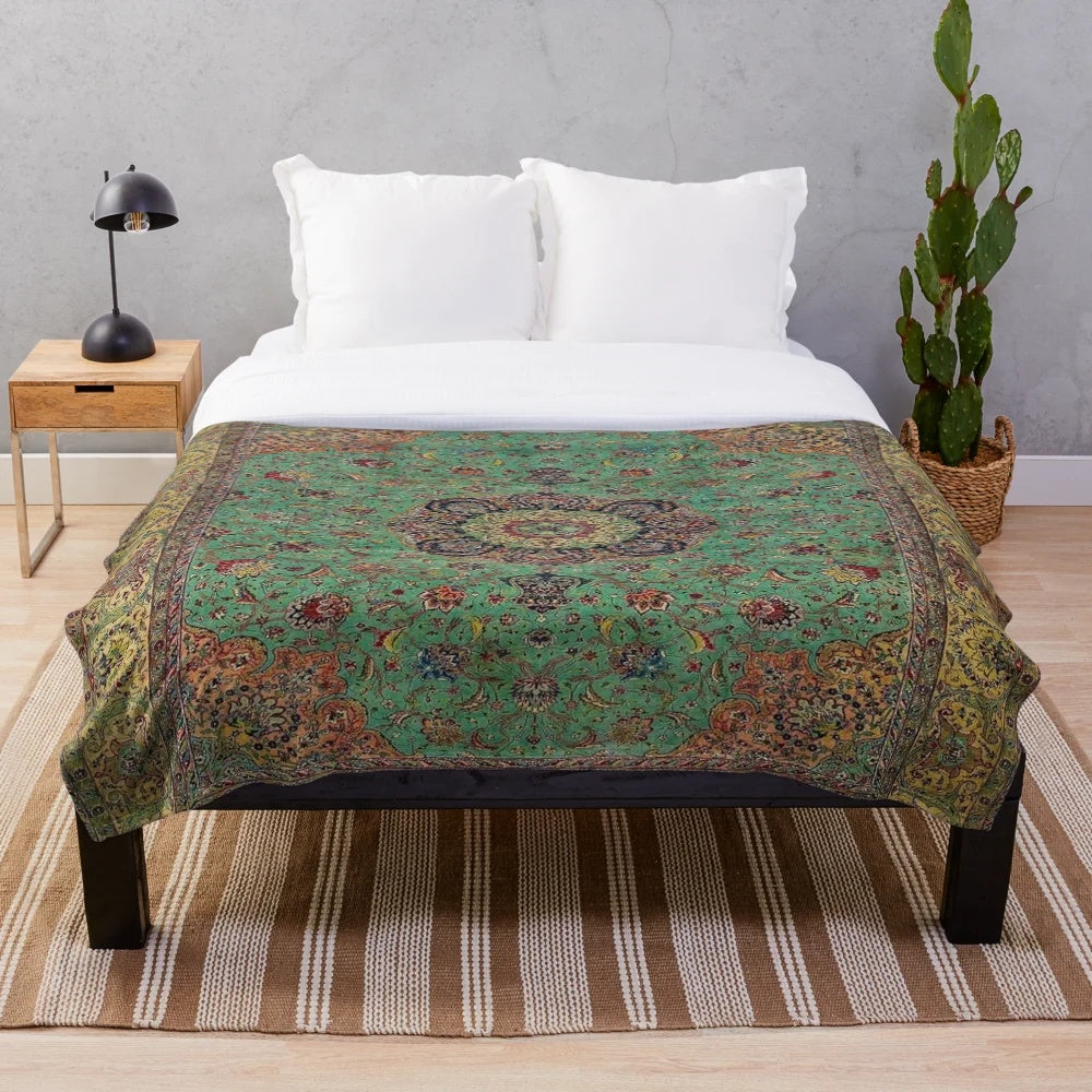 Vintage antique Persian carpet pattern plush blanket