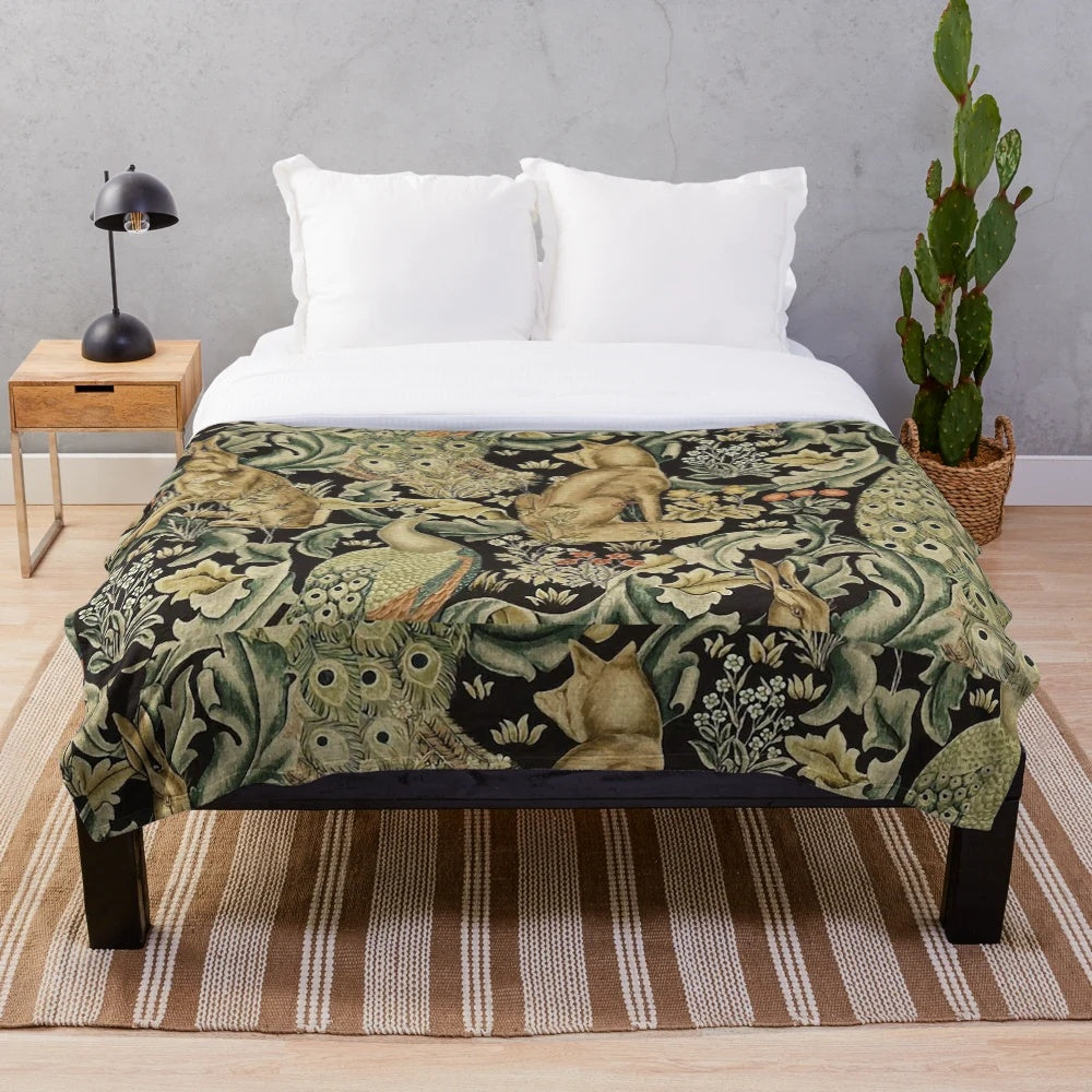 William Morris forest-inspired plush blanket