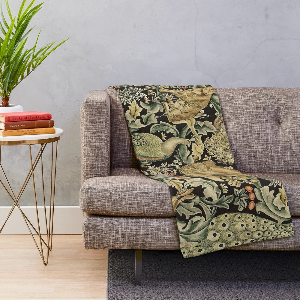 William Morris forest-inspired plush blanket