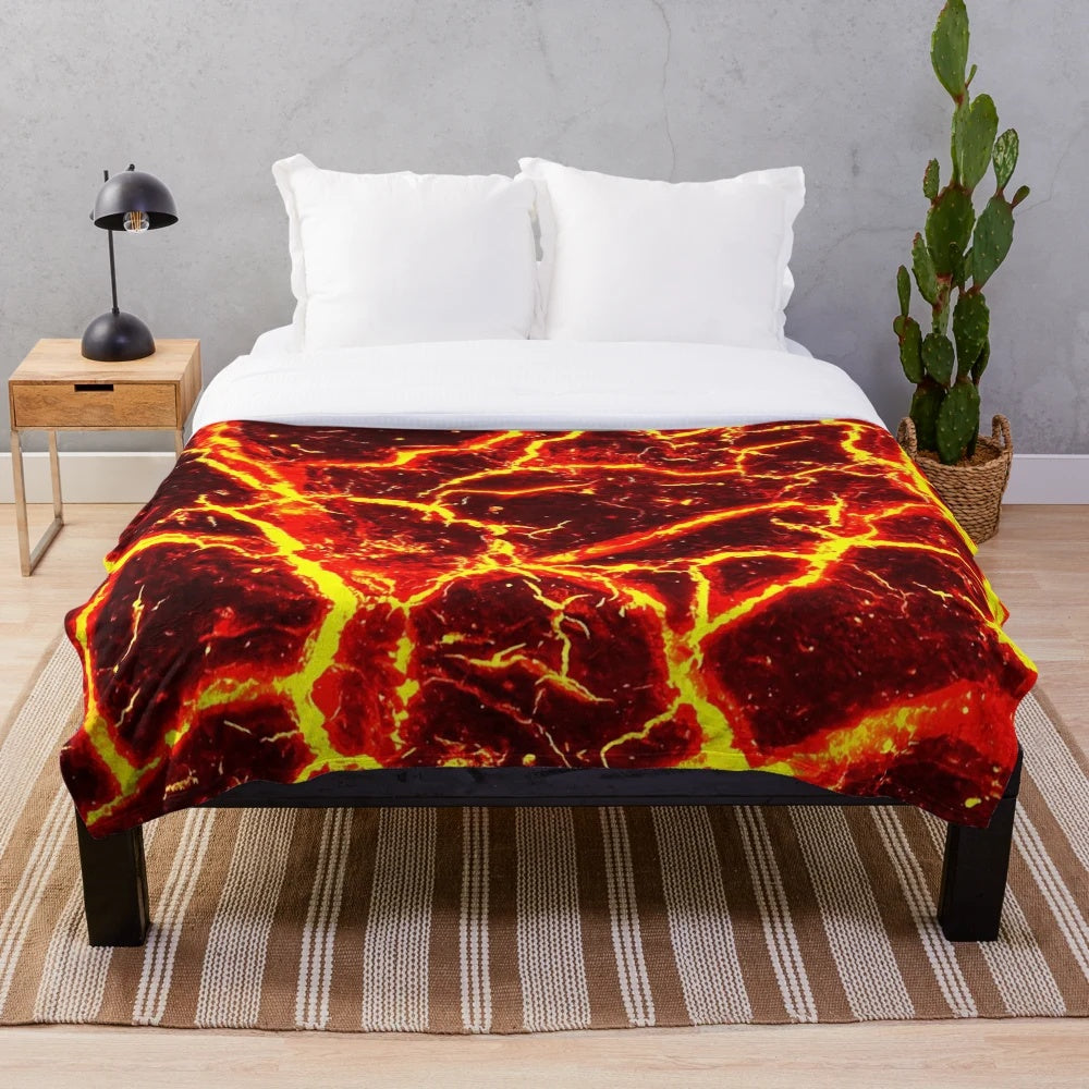 Cozy red and orange lava themed plush blanket
