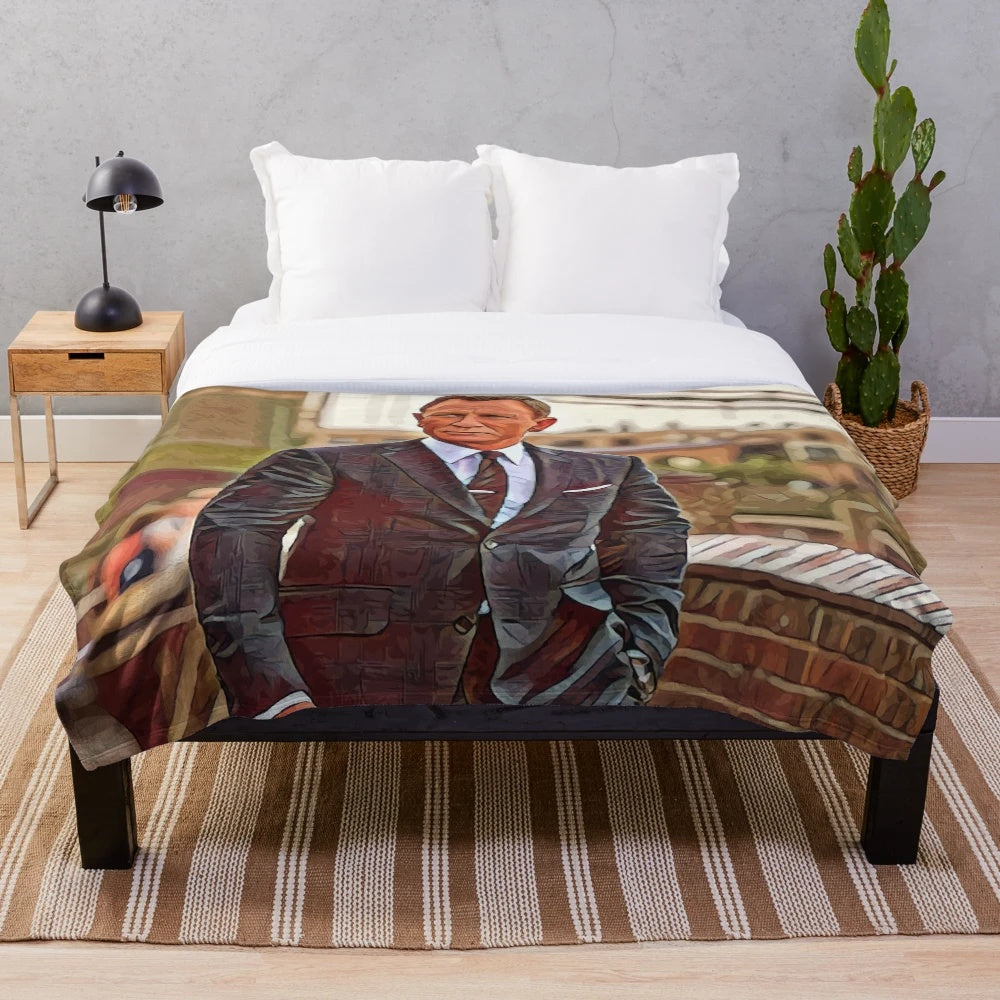 Daniel Craig-inspired plush blanket for movie enthusiasts