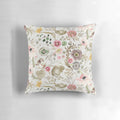 Closeup of a luxurious floral pillow with a nature-inspired pattern in neutral colors