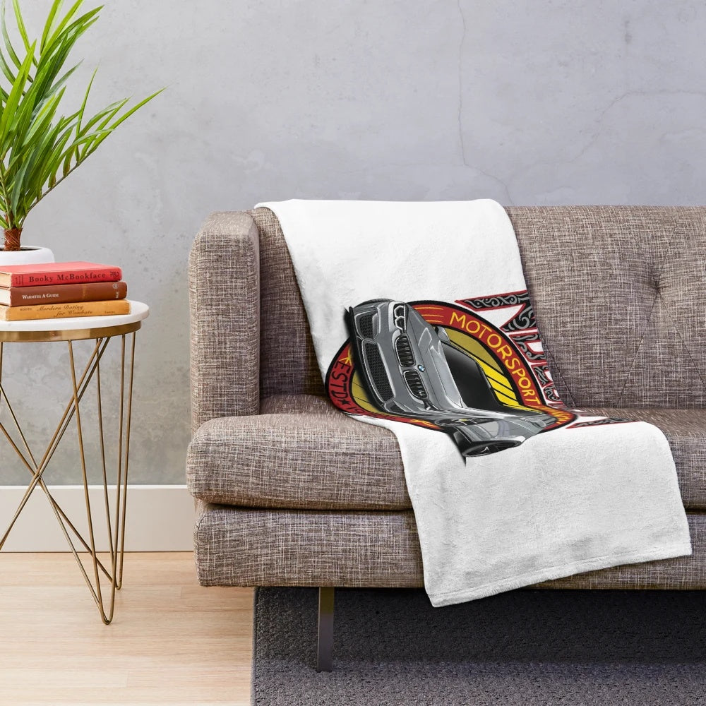 Plush gray blanket with German sports car design