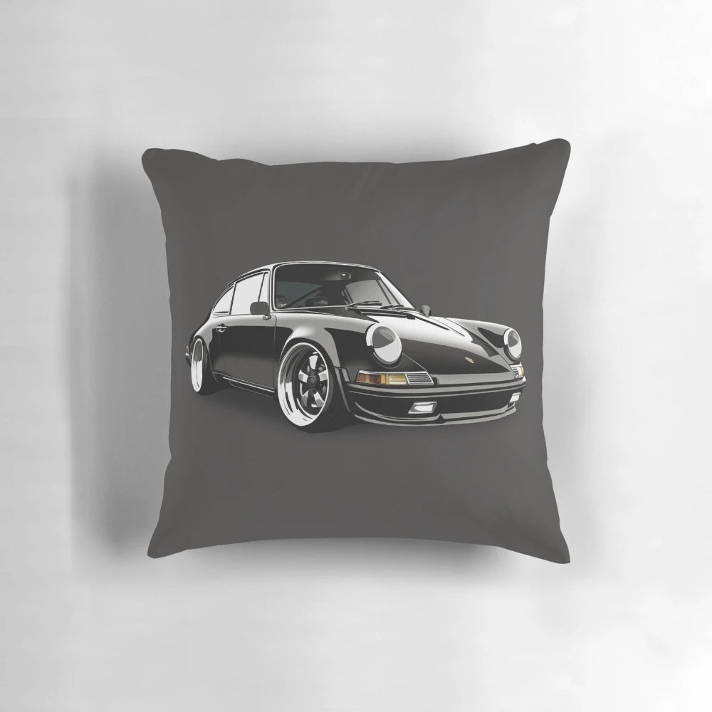 Soft, plush pillow featuring the iconic Porsche 911 sports car in a sleek black design.