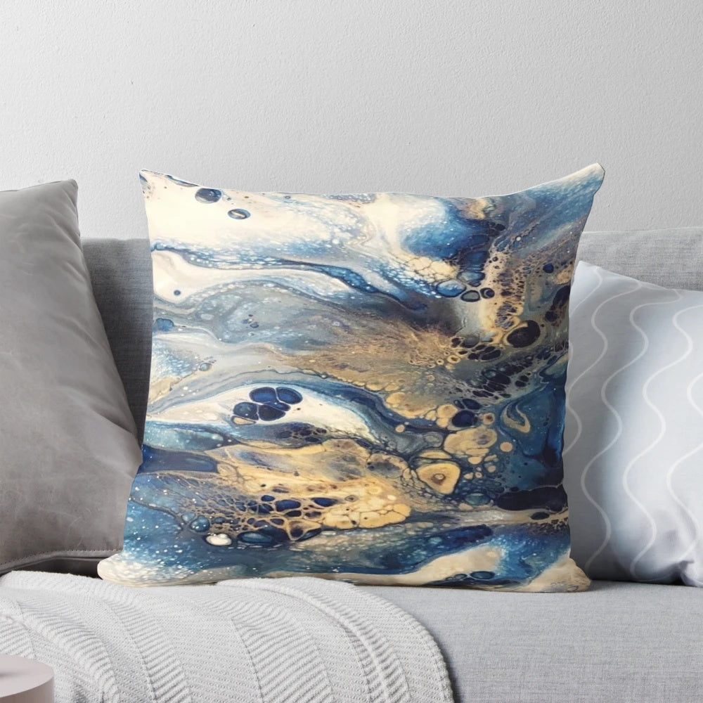 Luxurious royal blue and gold decorative pillow for home interior design