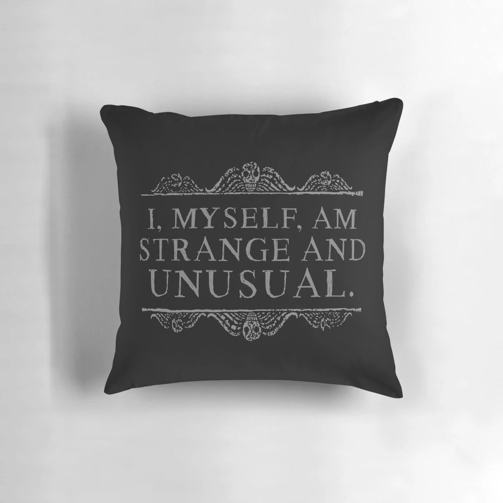 Lydia Deetz "I, Myself, Am Strange and Unusual" Gothic Pillow with Beetlejuice Movie Quote