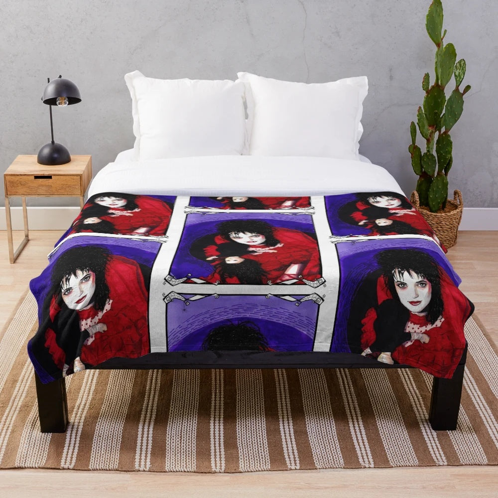 Lydia Deetz inspired plush blanket with Beetlejuice gothic design