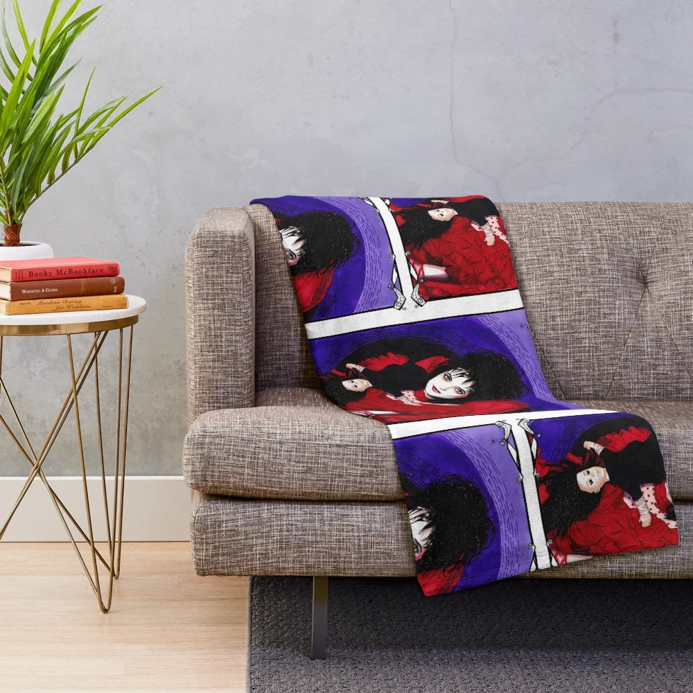 Lydia Deetz inspired plush blanket with Beetlejuice gothic design