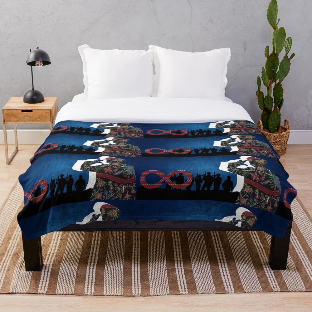 Métis Veterans Plush Blanket with traditional beadwork and sash design