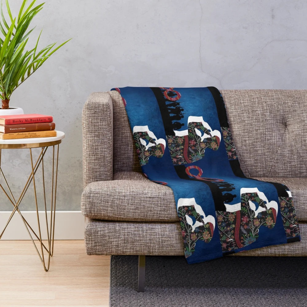 Métis Veterans Plush Blanket with traditional beadwork and sash design