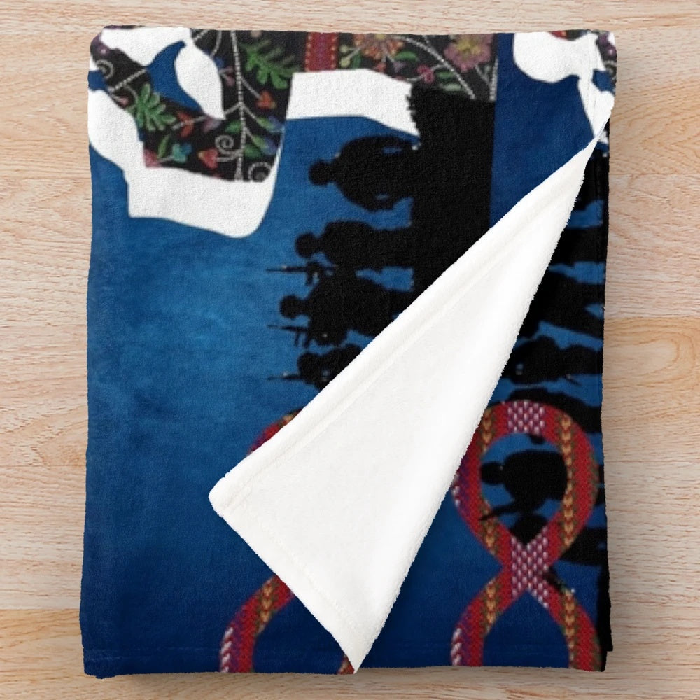 Métis Veterans Plush Blanket with traditional beadwork and sash design