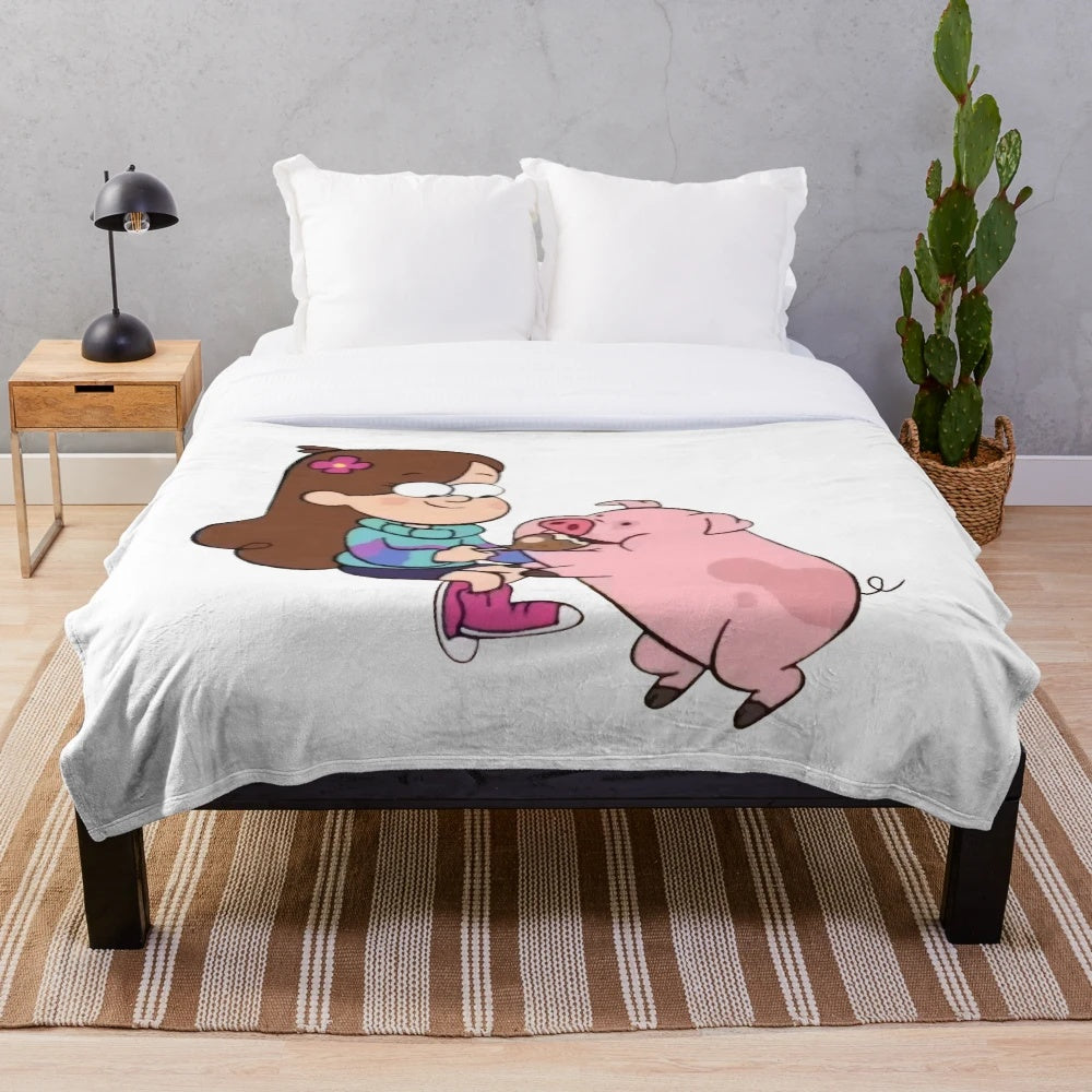 Mabel and Waddles inspired plush blanket from the animated series Gravity Falls
